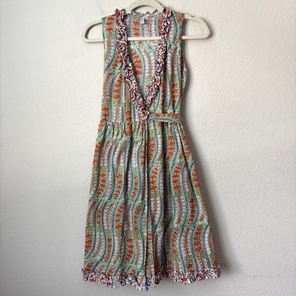 Anokhi Koki Boho Block Print Ruffle Trim Midi Wrap Dress Girls 10-11 Yrs - Picture 2 of 15